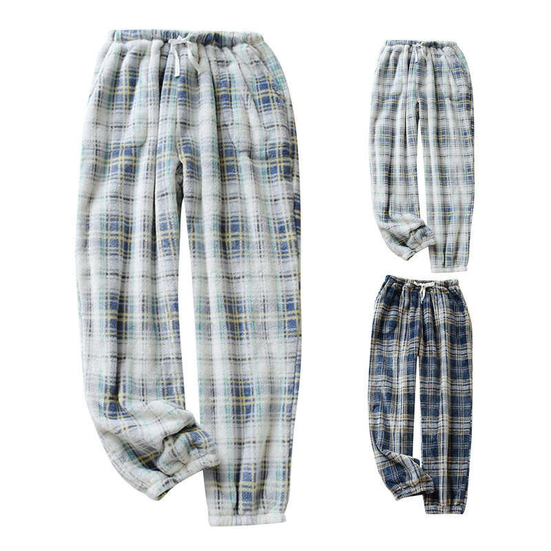 Pantalones cálidos de franela para hombre, pantalones gruesos y sueltos, cálidos y atados, para el hogar