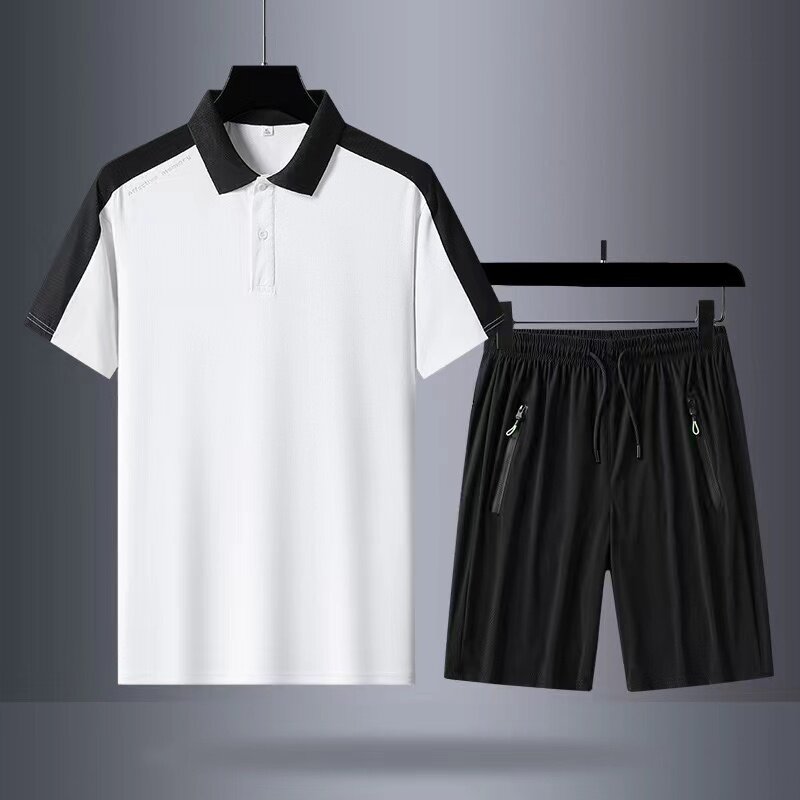2024 Summer New men's Ice Silk Set di due pezzi pantaloni lunghi a maniche corte Set traspirante ad asciugatura rapida Set sportivo Casual di moda
