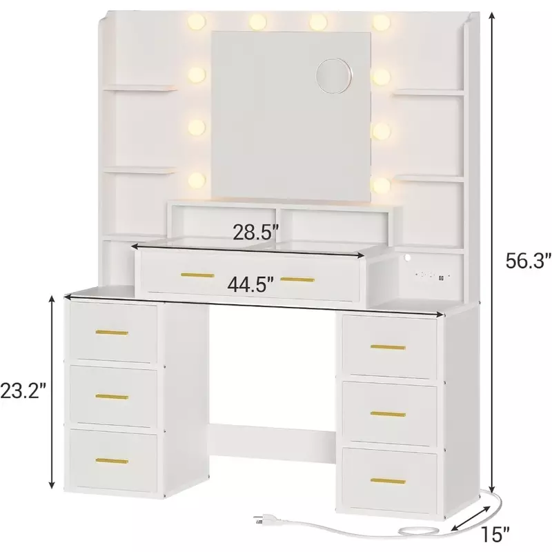 ชุดโต๊ะกระจกแต่งหน้าโต๊ะเครื่องแป้งพร้อมกระจกขยาย10x การตั้งค่าแสง3แบบ (สีขาวทันสมัย) โต๊ะเฟอร์นิเจอร์