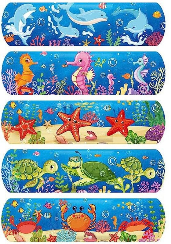 Bandas adhesivas de dibujos animados para niños, tiras de primeros auxilios Kawaii, vendaje de vendaje con patrón de peces de organismo marino, 10 unids/set