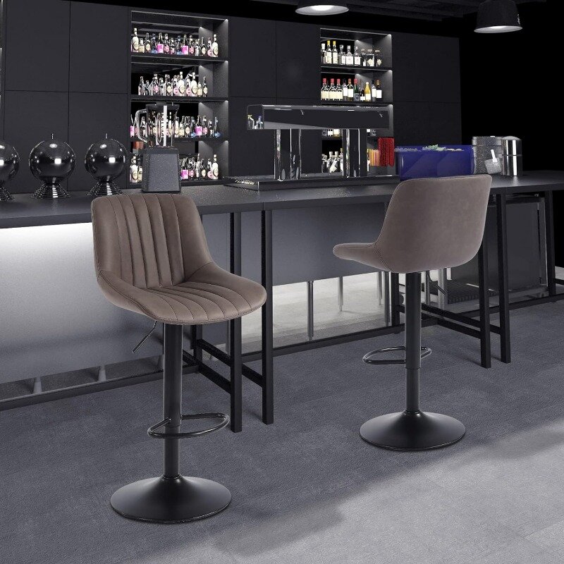 Bar Stools Set of 4, Swivel Counter Height Barstools, Adjustable PU Leather Bar Chairs, Modern Armless Kitchen Island Stool,