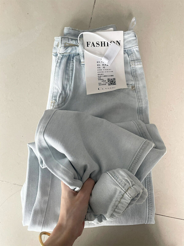 بنطلون جينز نسائي واسع الساق ، جينز أزرق عالي الخصر ، بنطلون مستقيم ، ملابس هاراجوكو ، ملابس شارع نسائية ، 90s ، 2000s ، عتيق ، Y2K