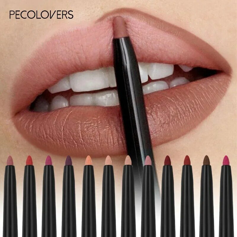 Pensil Lipliner Matte tahan air, lipstik warna kontur merah tahan lama, riasan bibir melembabkan 12 warna