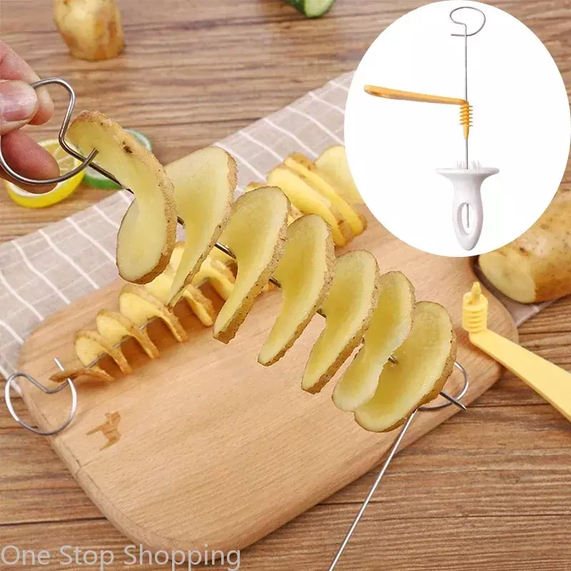 Spiralizer Chips Maker with 4 Stainless Steel Sticks Tornado Spiral Screw Chips Potato Cutter Manual Twisted Potato Slicer