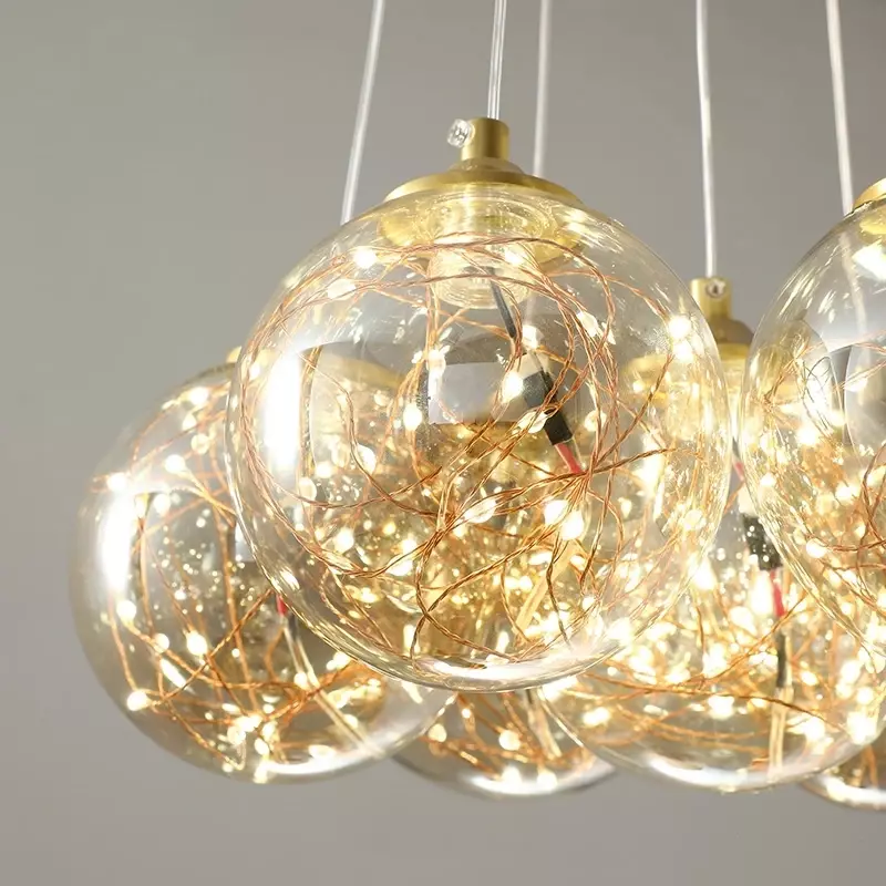 Lampu gantung bola kaca Nordic G4, lampu gantung gelembung sederhana romantis emas dekorasi rumah ruang makan ruang tamu