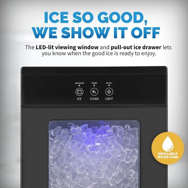 Newair Nugget Countertop Ice Maker com função de auto-limpeza, tanque de água recarregável, perfeito para cozinhas e escritórios, 44 lbs