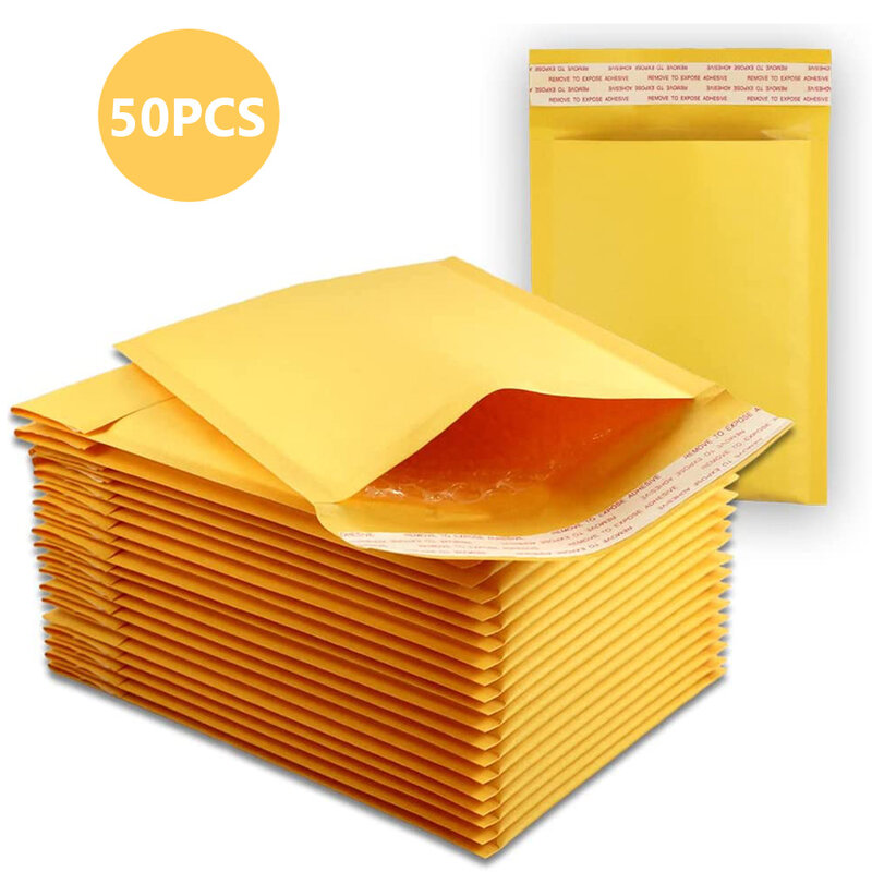 50PCS กระดาษคราฟท์ฟองซองเบาะ Mailers การจัดส่งซองจดหมาย Self Seal การจัดส่งบรรจุภัณฑ์ Courier กระเป๋า
