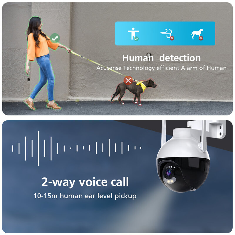 PTZ 와이파이 IP 카메라, 비디오 감시, AI 인간 감지, 양방향 오디오, 야외 무선, 보안 CCTV 카메라, ICSEE, 4MP