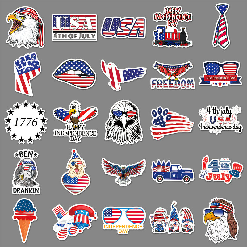 50Pcs American Independence Day Series Graffiti Stickers Suitable for Laptop Helmets Desktop Decoration DIY Stickers Toys
