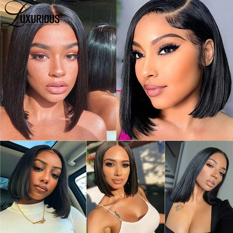 13x4 Straight HD Transparent Lace Front Wigs For Women Brazilian Virgin Human Hair Lace Frontal Bob Wigs Pre Plucked Remy Hair
