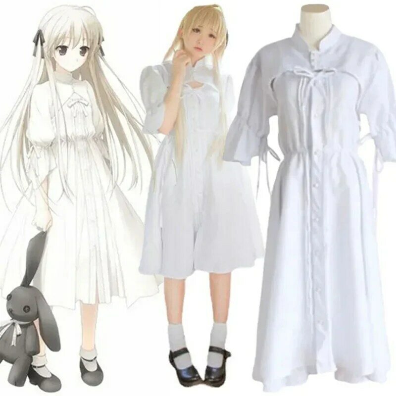 Vestido Cosplay Lolita branco para mulheres, fantasia Anime, jogo, Yosuga no Sora, Kasugano Sora, Kawaii, festa de Halloween