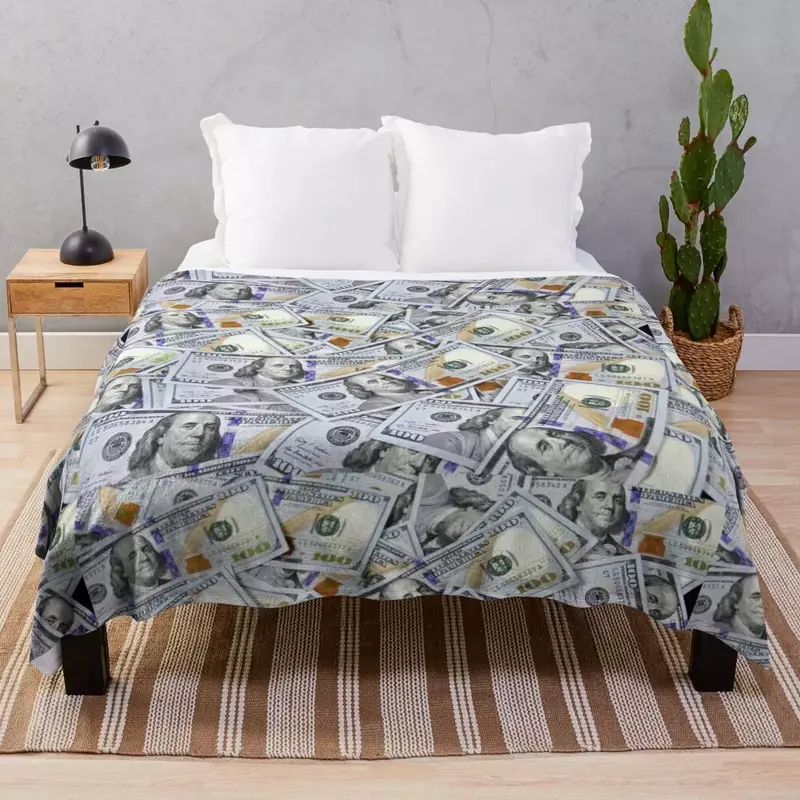 One Hundred Dollar Bills Throw Blanket Beach Retros Decorative Sofa Soft Plaid Blankets