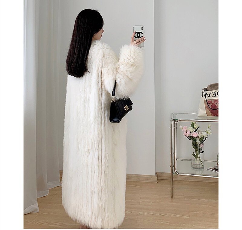 Зимнее длинное пальто из искусственного меха, женская имитация лисьего меха, Корейская версия нового пальто из искусственного меха, Длинные куртки из лисьего меха