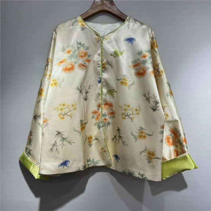 Новая женская Свободная рубашка в китайском стиле с длинными рукавами и вышивкой