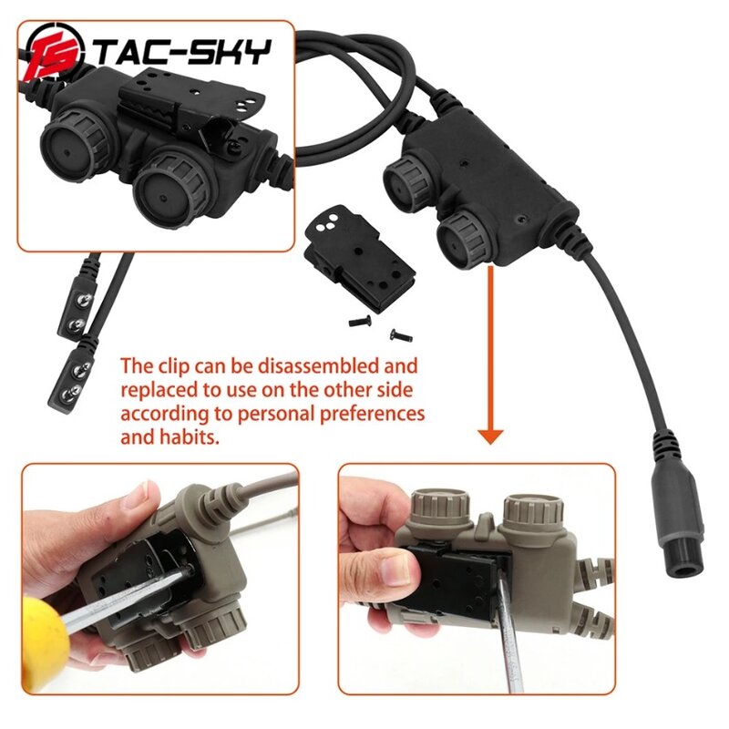 RAC PTT 전술 어댑터용 TS TAC-SKY 듀얼 채널 군사 버전, 켄우드 플러그, PELTO 전술 헤드셋과 호환 가능