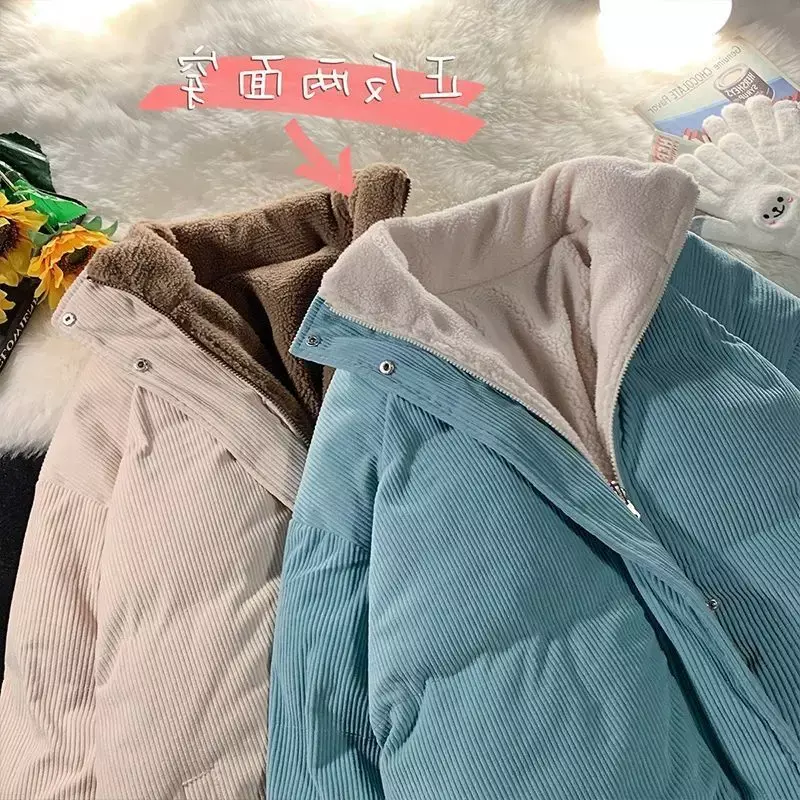 여성용 겨울 재킷, 코듀로이 더블 웨어, 램스울 코트, 2023 겨울 의류, 신상