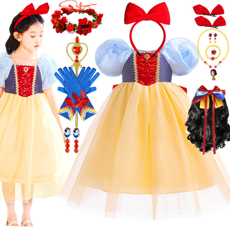 女の子のためのディズニープリンセス白雪姫の衣装、ハロウィーン、LEDライト、ドレスアップパーティー、子供服、コスプレ、2〜10歳の衣装