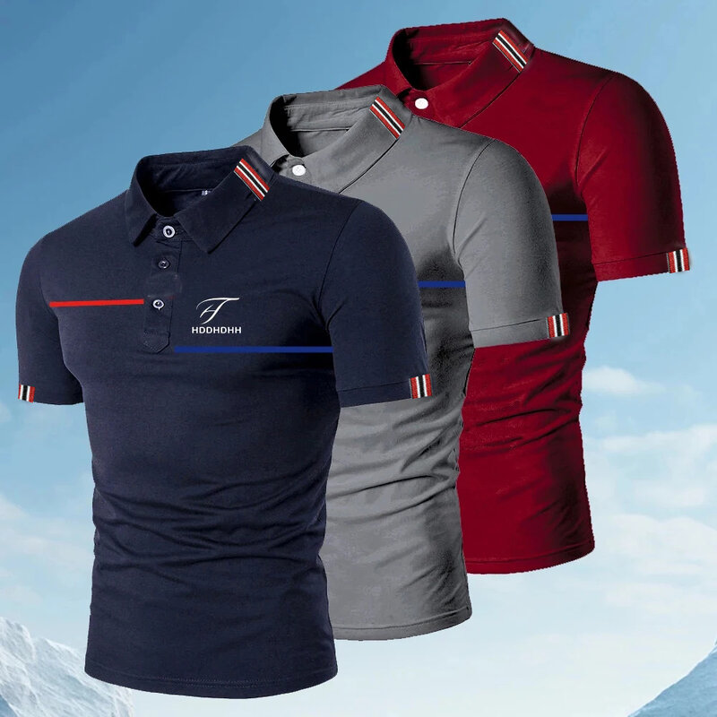 HDDHDHH Polo con stampa di marca t-Shirt Casual tinta unita t-Shirt da Golf traspirante da uomo