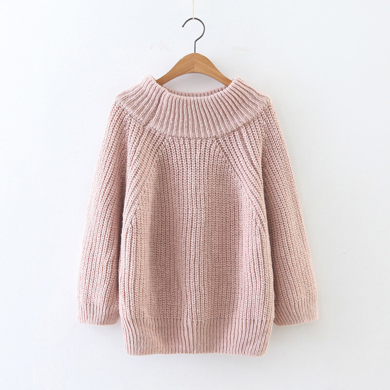 Winter Thickened off-Neck Pullover Women's Thick Needle Baggy Coat Korean Style Student Sweater Top Fashion