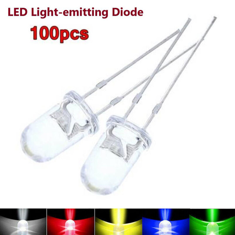 Lâmpada transparente de LED super brilhante, 5mm, vermelho, azul, verde, branco, amarelo, 240 °C, 2 pontos, de longa duração