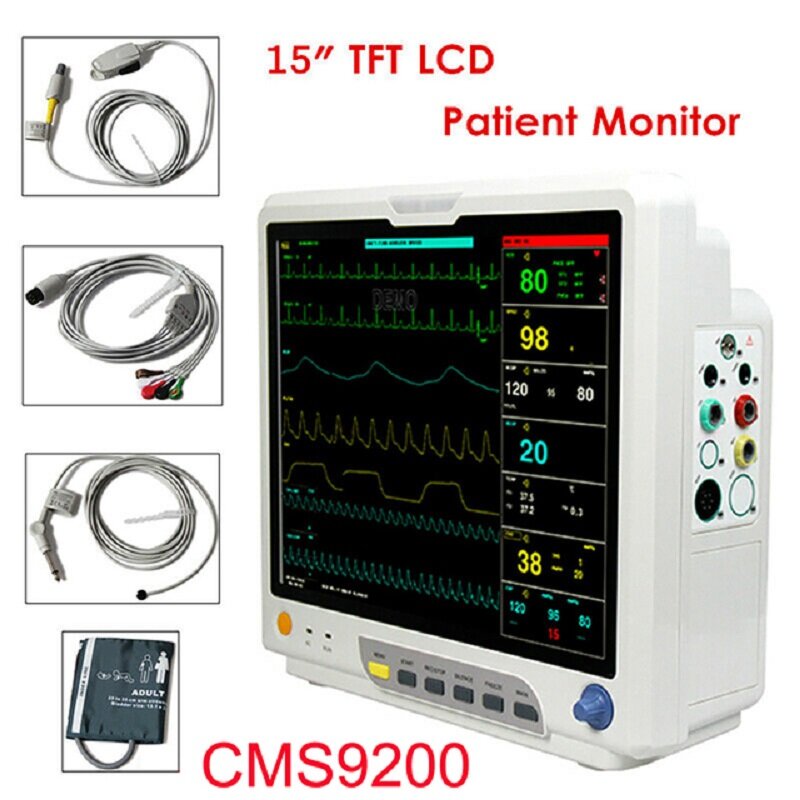 CMS9200 Monitor de pacientes portátil ICU CCU de 15 ", Monitor de signos vitales, 6 parámetros
