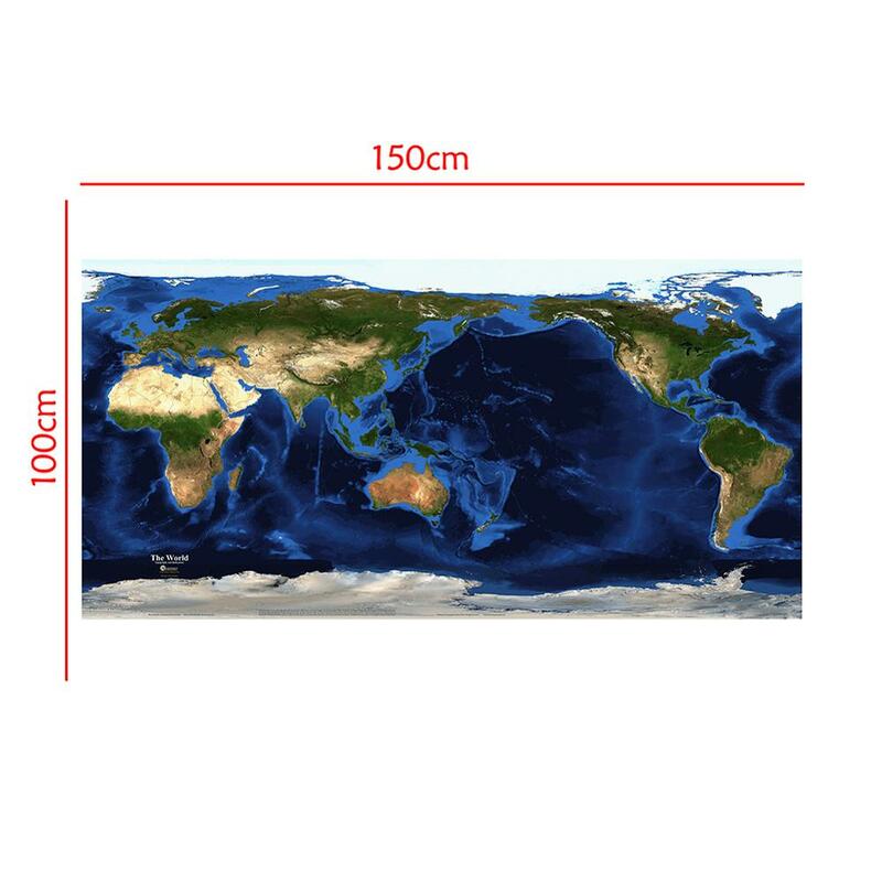150X100 Cm Satelit Peta Dunia Topografi dan Batimetri Bukan Tenunan Semprot Lukisan Peta