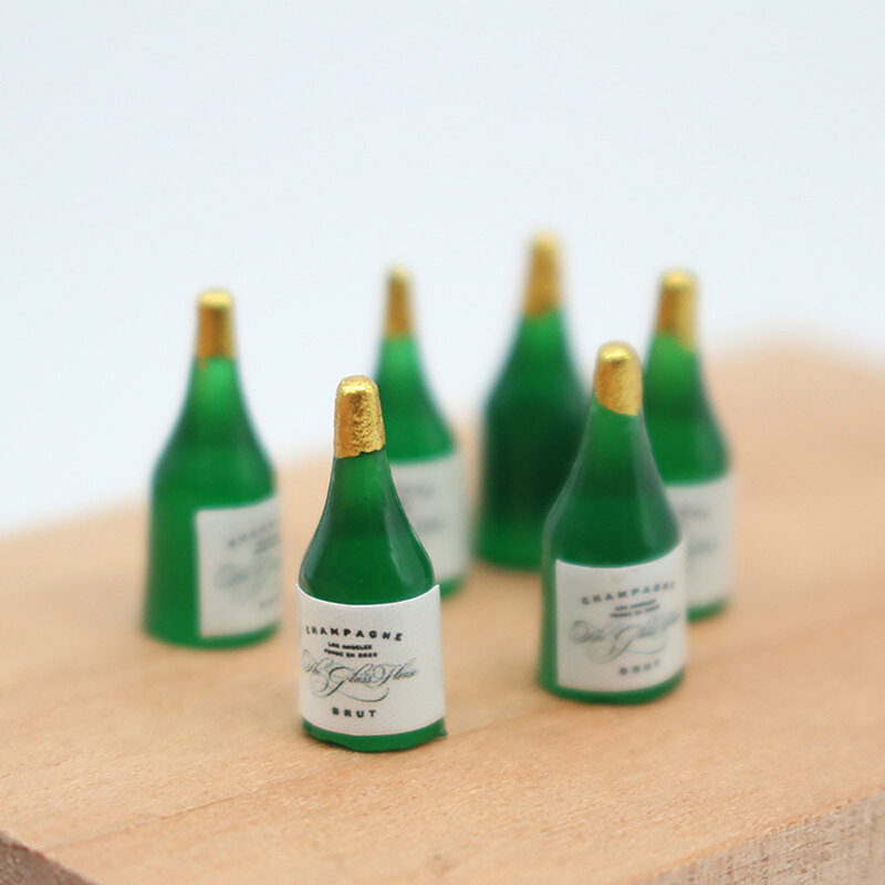 6 buah 1/12 simulasi rumah boneka botol anggur Model botol sampanye rumah boneka aksesoris dekorasi minuman rumah