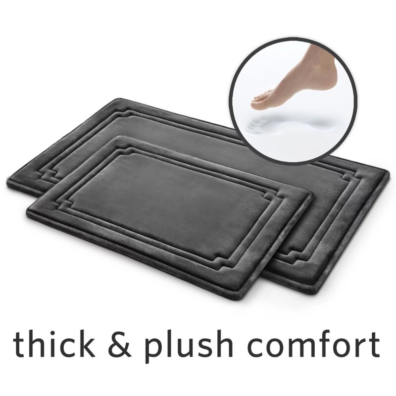 Thick & Plush 2-Piece Bath Rug Set, Dark Grey, Charcoal Infused Memory Foam