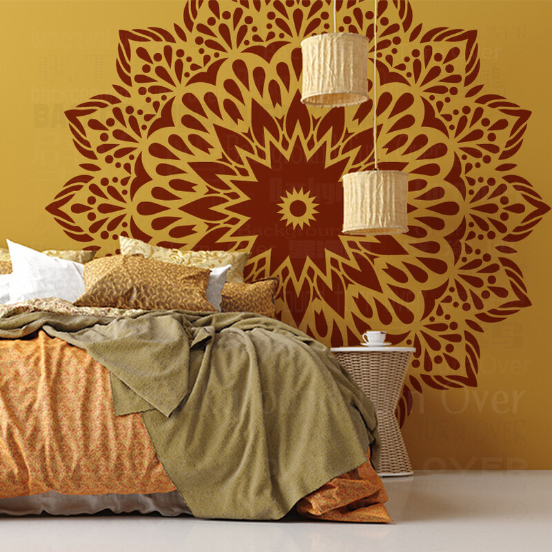 Stensil dinding 150cm-230cm, untuk dekorasi plester, templat pembuat furnitur lukisan Mandala raksasa bunga bulat besar tradisional S331