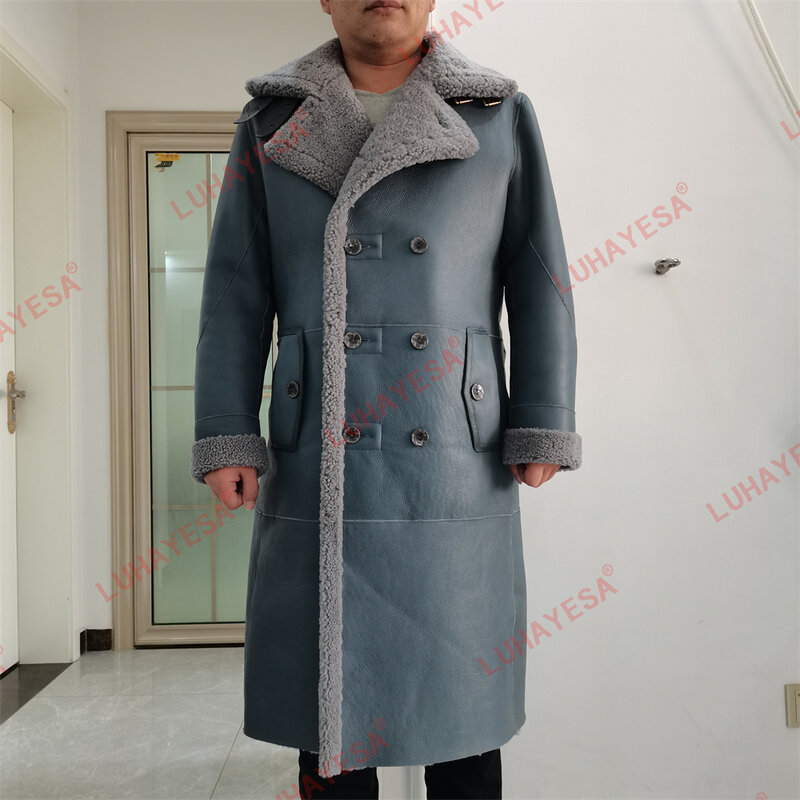 Мужская куртка из натуральной овечьей кожи, официальная Повседневная Длинная толстая куртка, верхняя одежда с мехом, 5XL