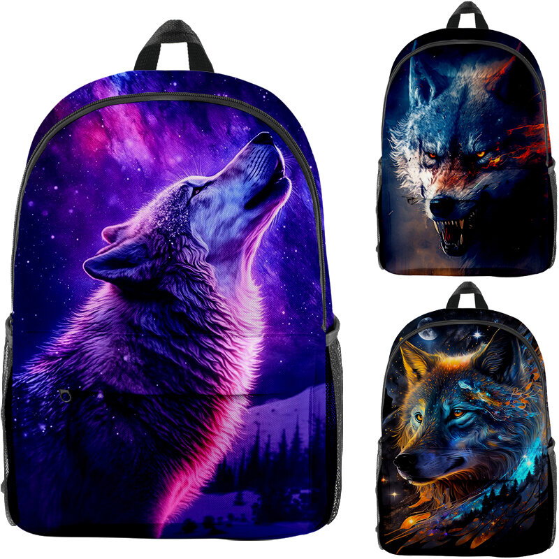 Howling Wolf Backpack Primary Middle School Students Bookbag Boys Girls Black Wolf Angry Lion School Bag Teenager Rucksack Men