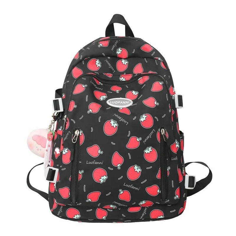 Симпатичная школьная сумка с принтом клубники для девочек с широким плечевым ремнем для снижения нагрузки и защиты позвоночника рюкзак для кампуса