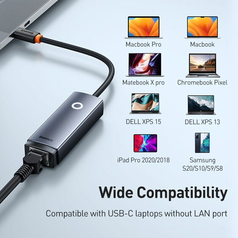 Baseus USB C에서 이더넷 어댑터, 알루미늄 기가비트 USB C 어댑터, 노트북 맥북 프로용, 1000/100Mbps USB 랜, RJ45 네트워크 카드