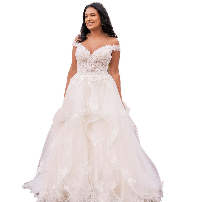 플러스 사이즈 컨트리 가든 아이보리 레이스 A 라인 연인 비치 신부 웨딩 드레스 가운, ZJ12, 2023