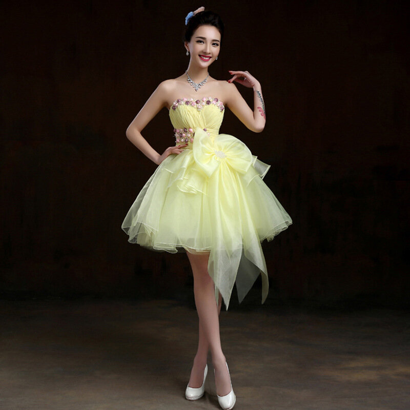 Vestidos modernos sin tirantes para quinceañera, nuevo diseño Floral De encaje, Vestido Formal De fiesta De graduación De 15 Quinceañeras, Vestido De baile amarillo lindo