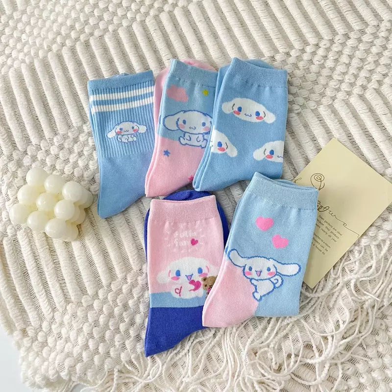 Chaussettes à tube moyen en coton pour adulte, 1 paire, rose, bleu, mignon, petit chien