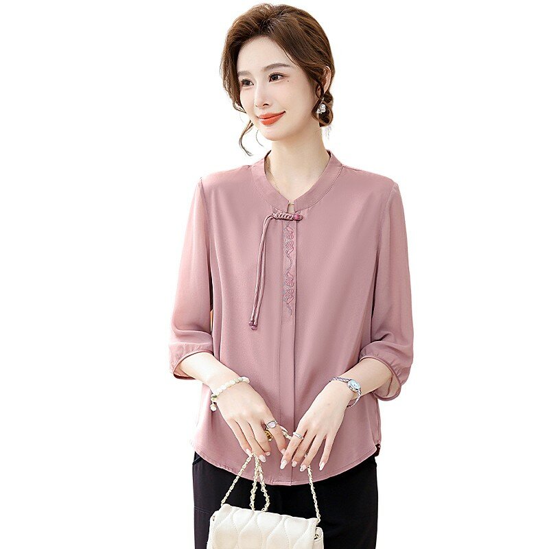 Spring Summer Elegant Korean Shirt Women Solid Color Seven-quarter Sleeve Lady Blouse Tops Aesthetic Chic Female Shirt Tops