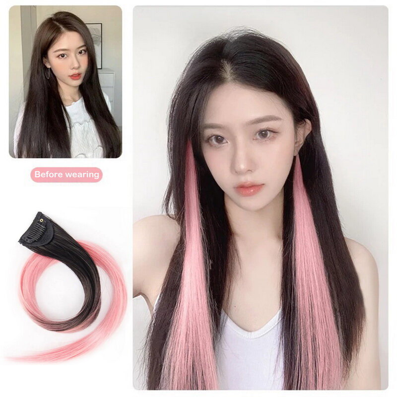 60cm Colorful Synthetic Hair Extensions Clips In Hairpieces Heat Resistant Straight Wigs Hanging Ear Dyed Hair Pieces For Women