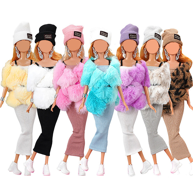 Vestir roupas de boneca, temperamento elegante, xale de pelúcia, terno elegante, adequado para 30cm, 1:6 boneca, Casual Clothing Gift, 7 peças por conjunto