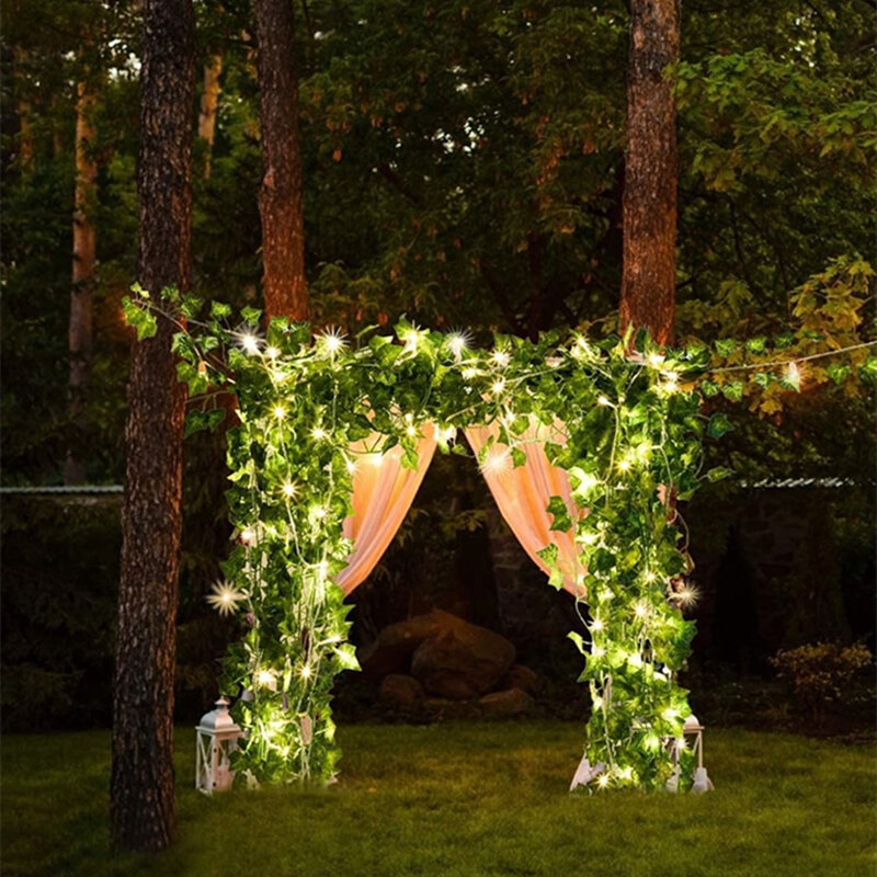 2,3 m Seide Blätter gefälschte Kriech pflanze grünes Blatt Efeu Rebe 3m LED Lichterketten für zu Hause Hochzeits feier hängende Girlande künstliche Blume