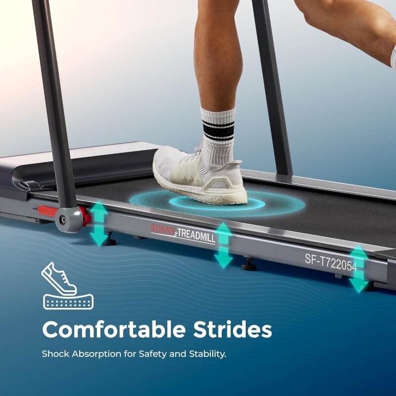 Sunny Health & Fitness Strider Foldable Treadmill, 20-Inch Wide Running Belt, Customizable Workout Programs, Pulse Sensors w