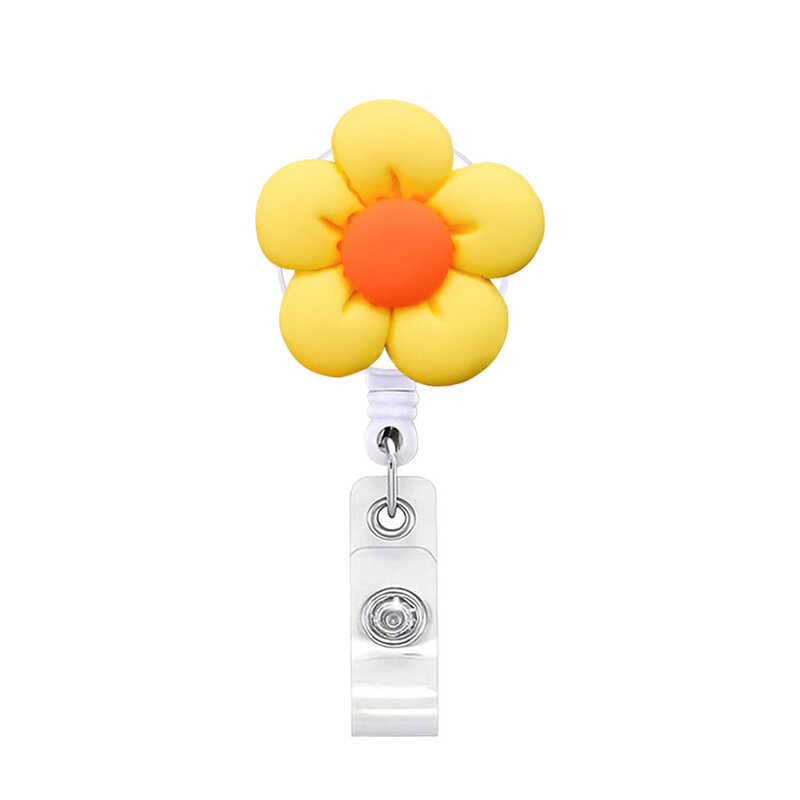 7 Colors Cute Flower Retractable Badge Reel Nurse Resin Badge Reel Clip Badge Holder Students Doctor ID Card Holder Keychain