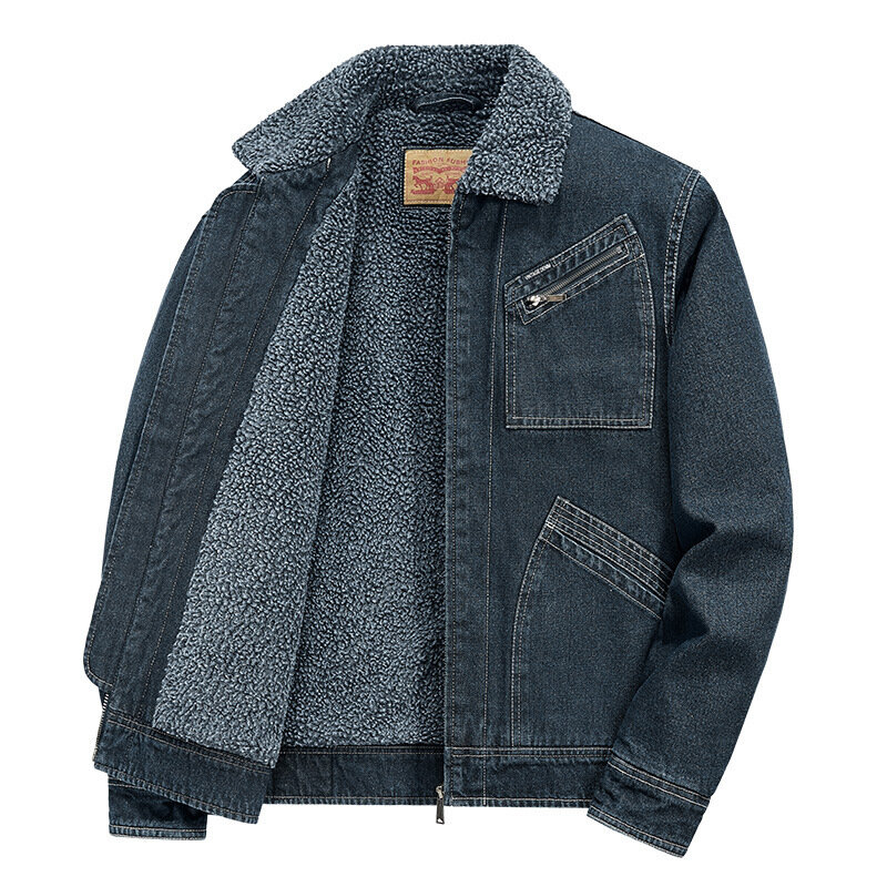 Winter Mens Casual Warm Coat with Plush Thick Denim Cotton Jacket for Men Fashion Men Clothing