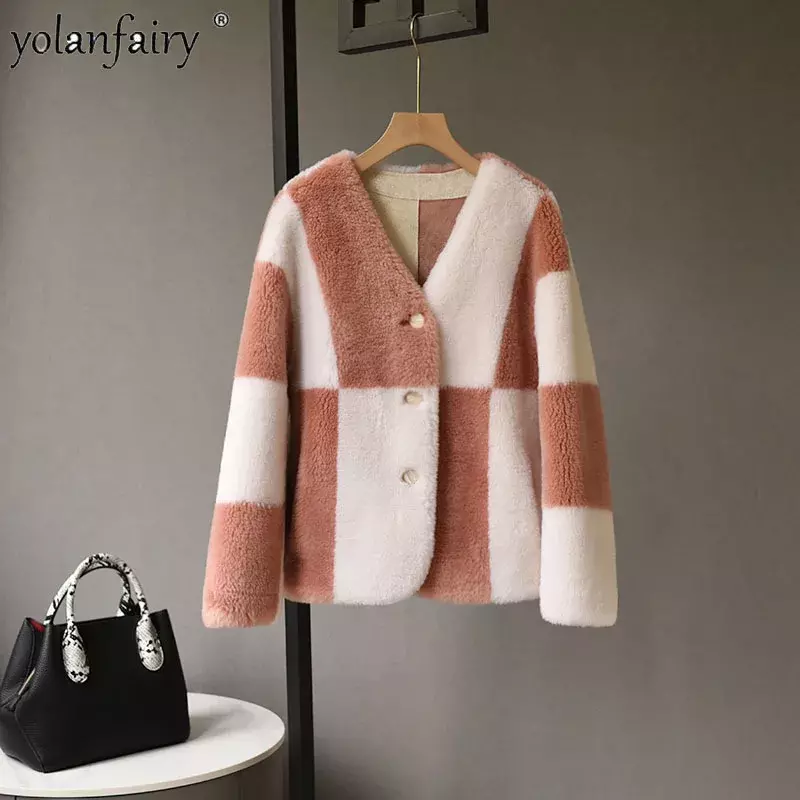 Abrigo de lana de oveja para mujer, chaqueta de piel compuesta integrada, ropa de lana 10%, chaquetas de invierno 2023, FCY5066
