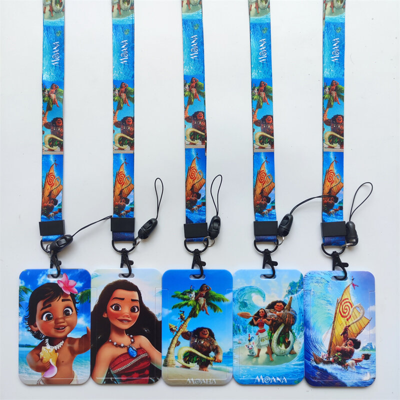 Porte-cartes de visite Disney Moana pour femmes et filles, porte-badges, d'identité, clip rétractable, dessin animé Ianyards