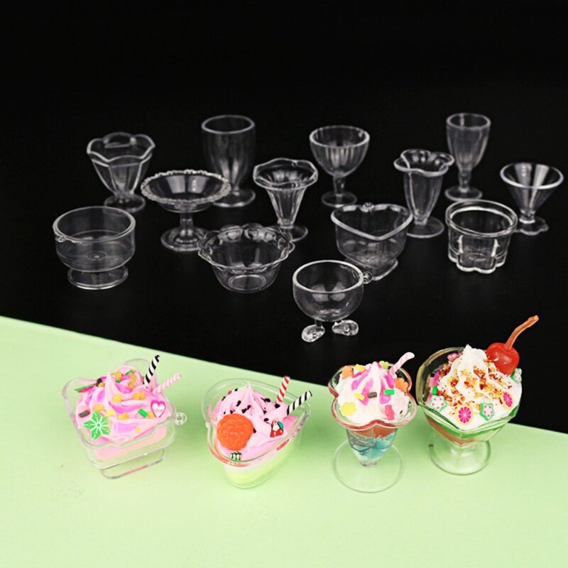 Plástico transparente mini copos para Dollhouse, modelo miniatura brinquedo, bebida prato, utensílios de cozinha, DIY fingir jogar, 17 pçs/set, 1:12