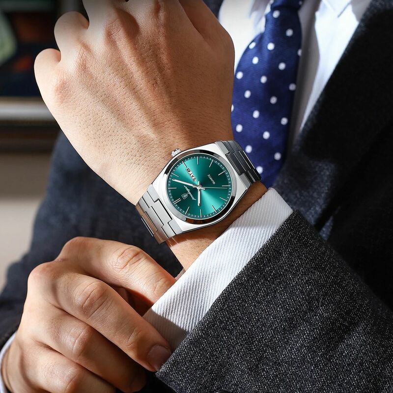 Podedagar-男性用高級クォーツ腕時計,ボックス付き腕時計,防水,発光,週,ステンレス鋼