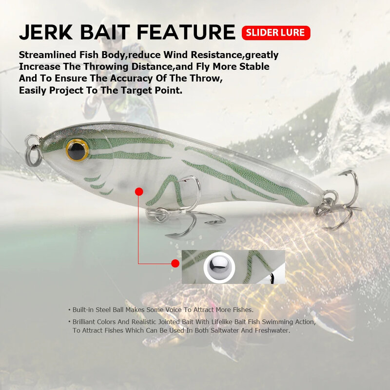 TSUYOKI-Iscas deslizantes de afundamento lento para Pike e Walleye, Pesca Jerkbait, Jerkbait, Pike e Walleye, Jerkbait lento, 90mm, 105mm