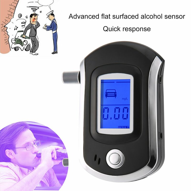 Digital LCD Respiração Alcohol Tester, Bafômetro Profissional, Analisador, Detector, Teste, Portátil, Medidor com 5 Bocal, Novo