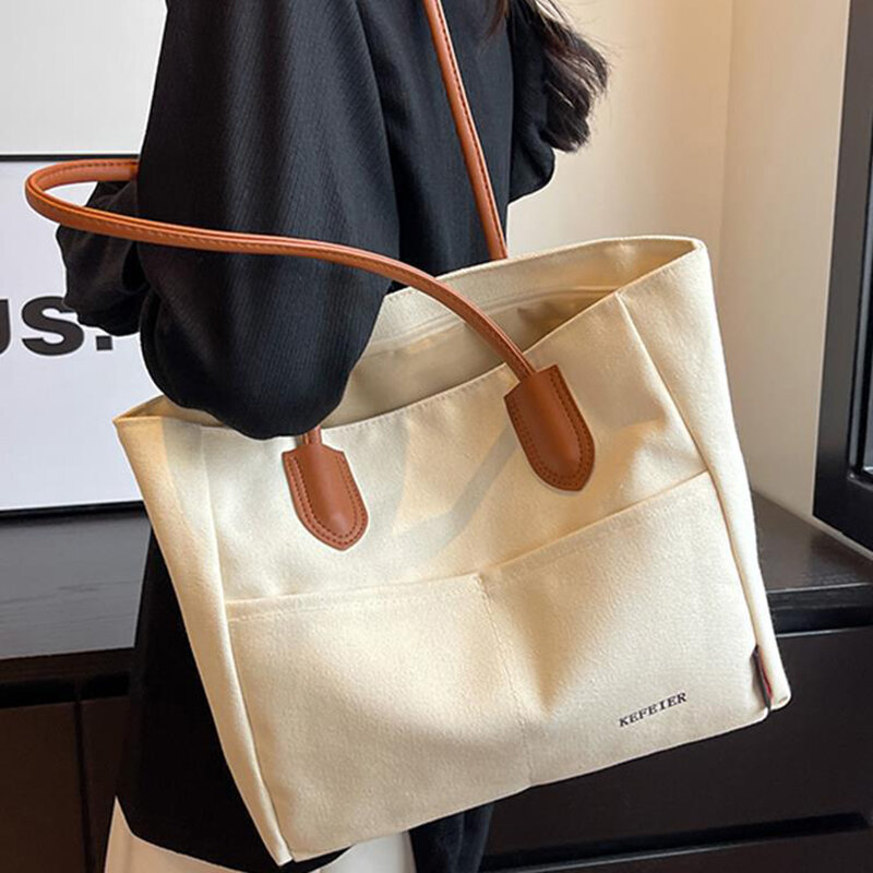 Versatile Large Capacity Canvas Bag Handbag Tote Bag Fashion Shoulder Versatile Tote Bag Solid Color Shoulder Bag College Bags